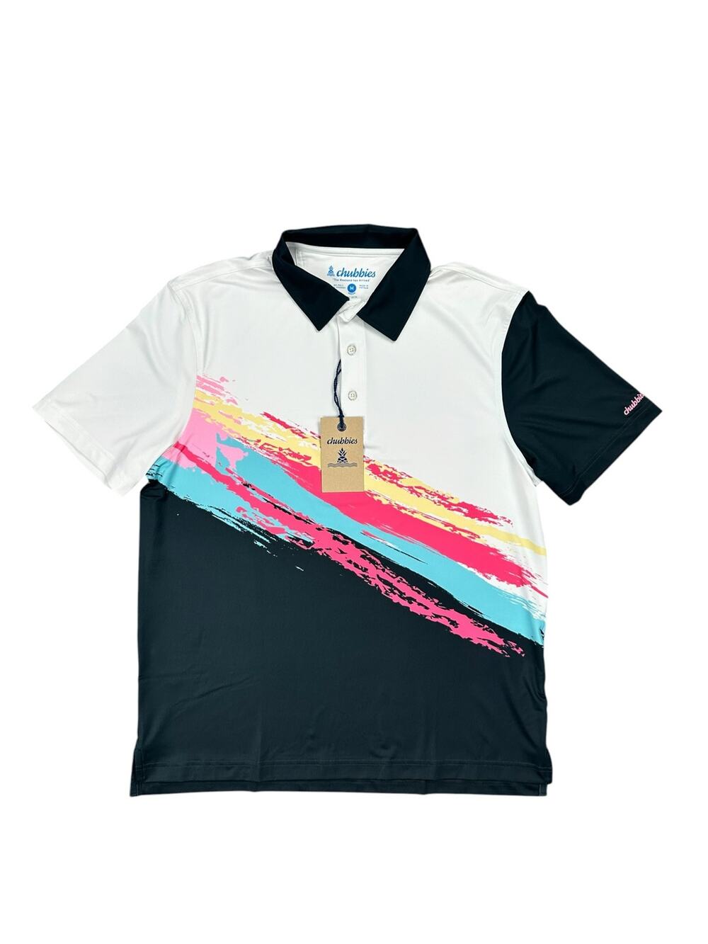 Chubbies The Tennis Champ Performance Polo White/Multi NWT — Size Medium